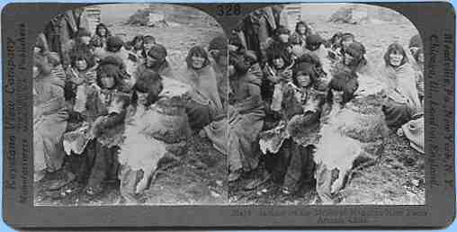 Indians on the Straits of Magellan near Punta Arenas, Chile.